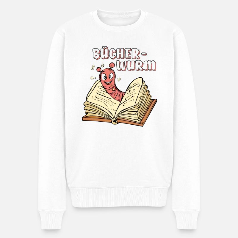 BUCH WURM BÜCHERWURM - Männer Premium Bio Pullover - Weiß