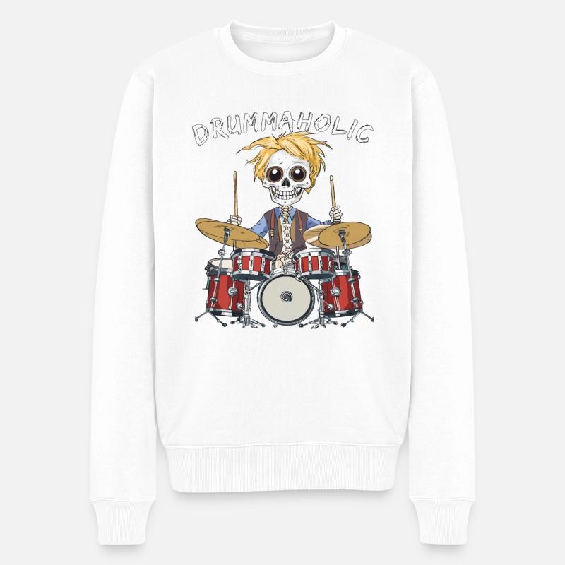 SKELETT SCHLAGZEUG DRUMMAHOLIC - Männer Premium Bio Pullover - Weiß