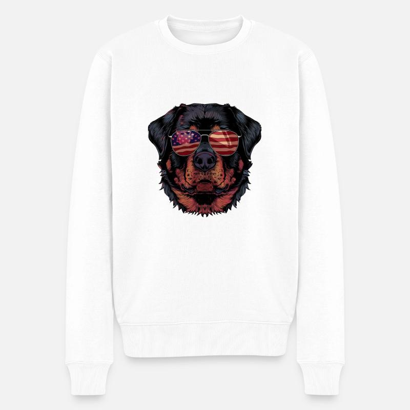 Rottweiler avec lunettes de soleil américaines - Pull Premium bio Homme - blanc