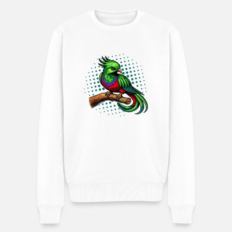Art de la faune tropicale Oiseau coloré Quetzal - Pull Premium bio Homme - blanc