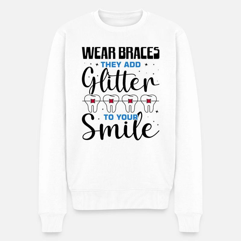 Witziger Zahnspangen Spruch - Männer Premium Bio Pullover - Weiß