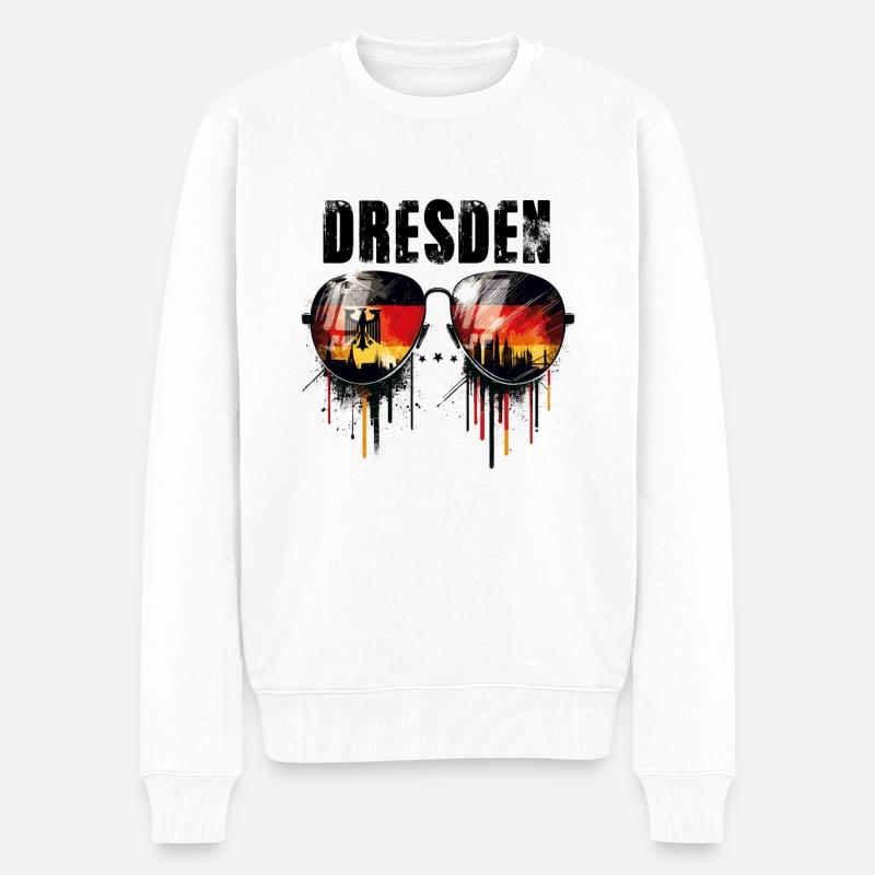 Dresden Sonnenbrillen Design mit Deutscher Flagge - Männer Premium Bio Pullover - Weiß