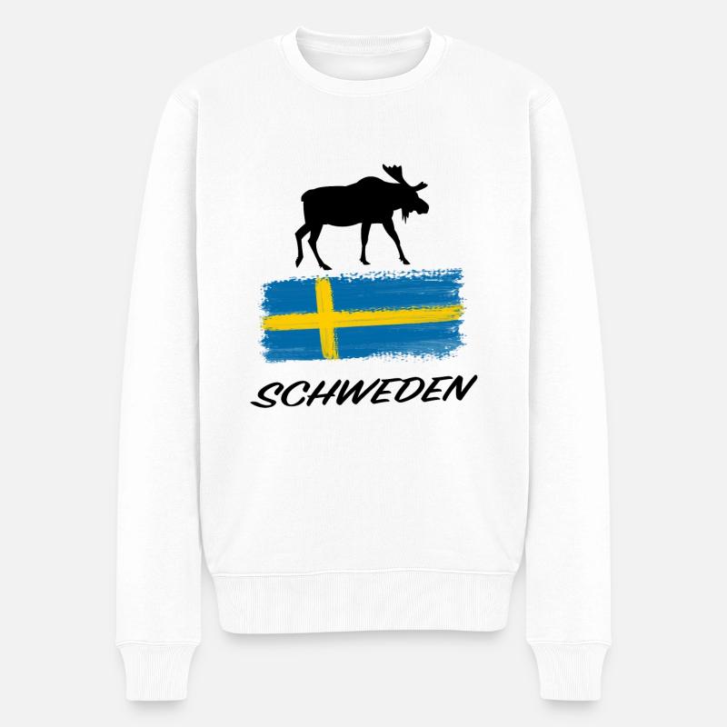 Suède orignal drapeau vacances voyage autocollant souvenir - Pull Premium bio Homme - blanc