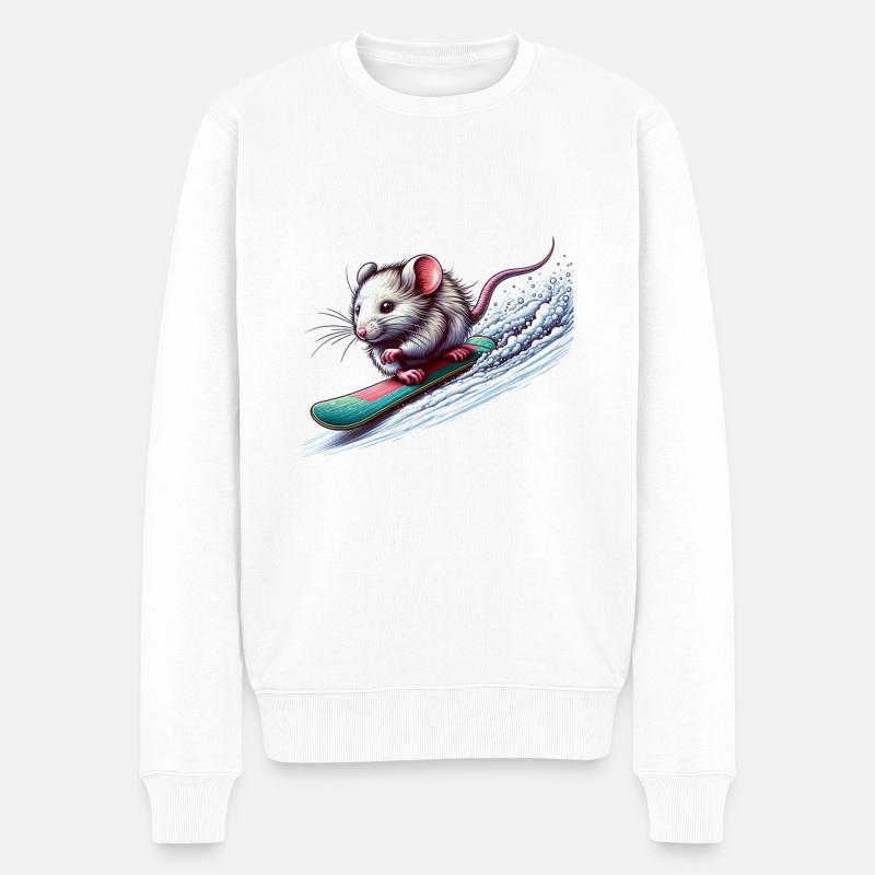 Cute Snowboarder Mouse - Männer Premium Bio Pullover - Weiß