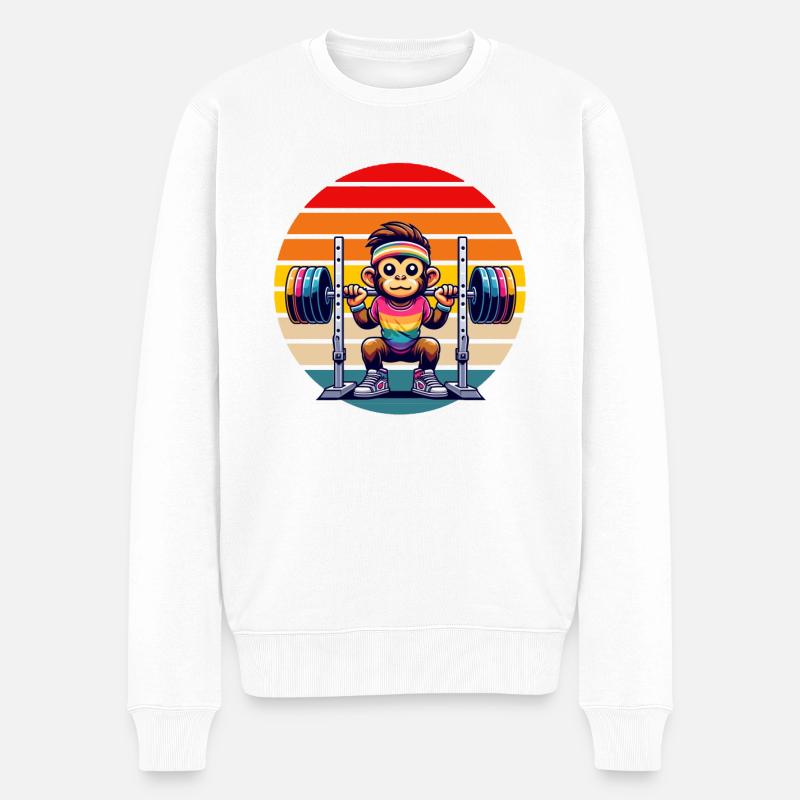 Rainbow Monkey Squatting in the Gym - Männer Premium Bio Pullover - Weiß