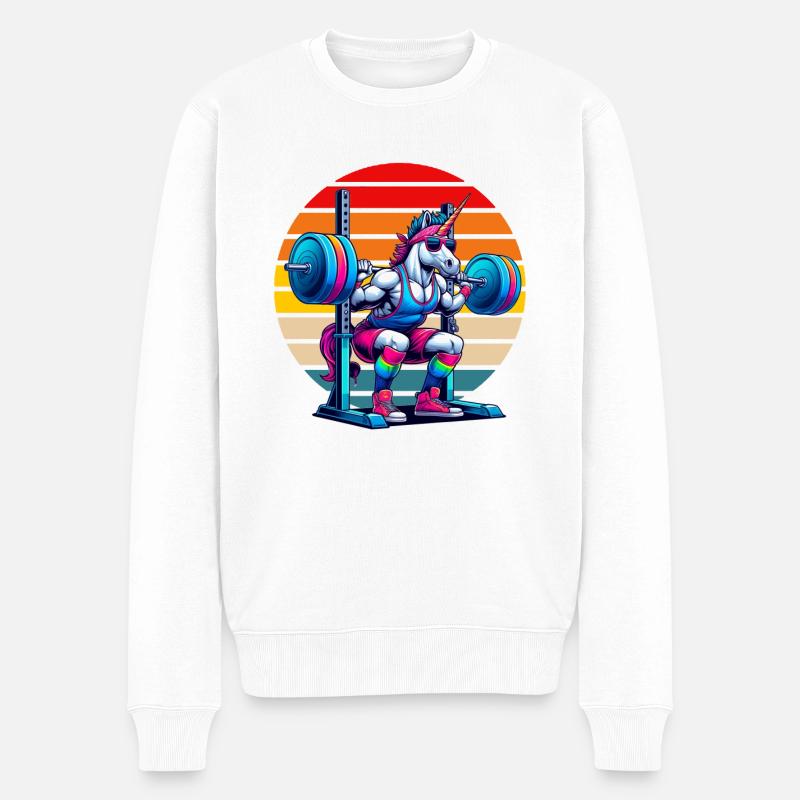 Rainbow Unicorn Squatting In The Gym - Männer Premium Bio Pullover - Weiß