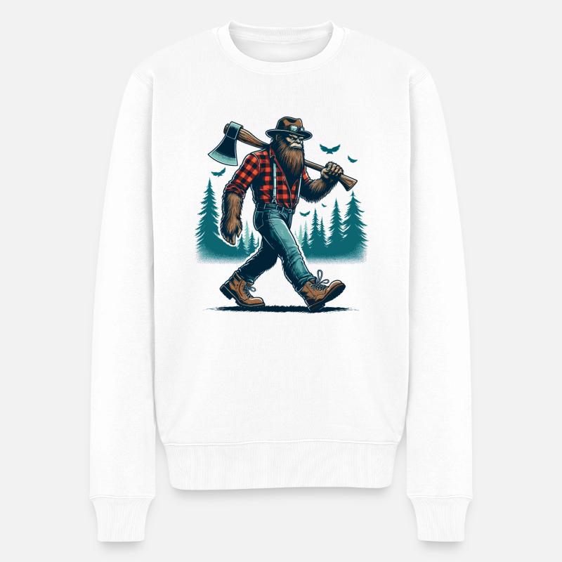 Holzfäller Forstwirt Bigfoot - Männer Premium Bio Pullover - Weiß