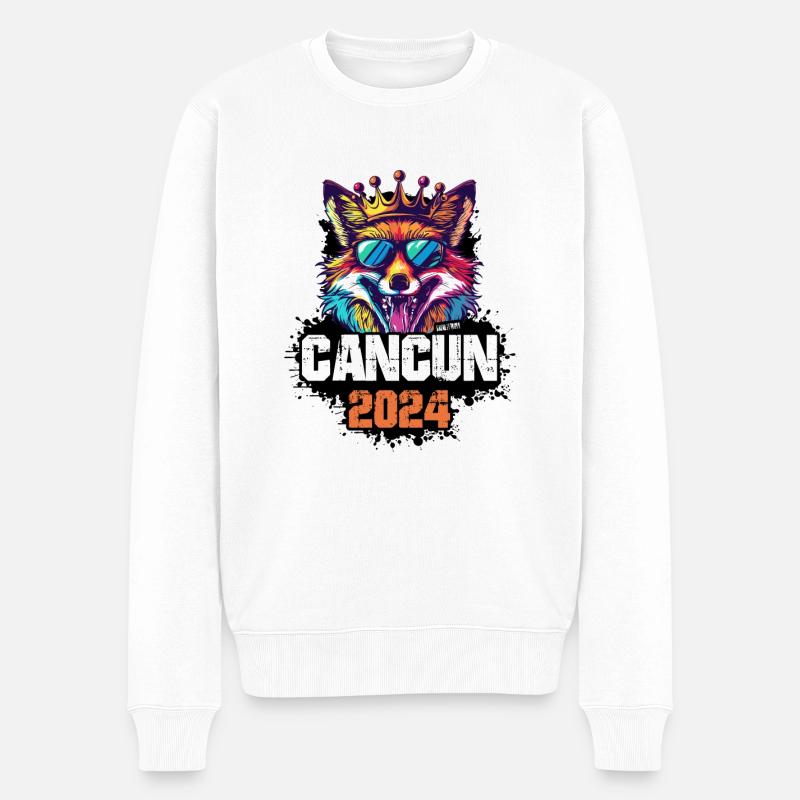 Cancun 2024 Urlaub Fuchs - Männer Premium Bio Pullover - Weiß