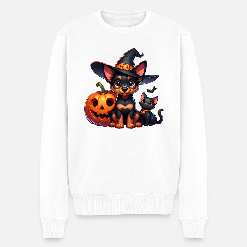 Lancashire Heeler & Black Cat Halloween - Pull Premium bio Homme - blanc