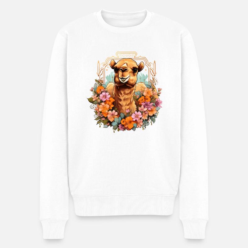 Kamel Kamelkopf Blumen - Männer Premium Bio Pullover - Weiß