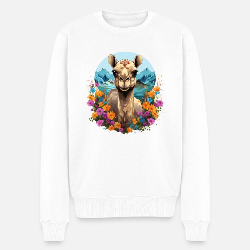 Kamel Kamelkopf Blumen - Männer Premium Bio Pullover - Weiß