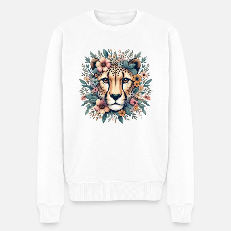 Guépard Fleurs de guépard - Pull Premium bio Homme - blanc