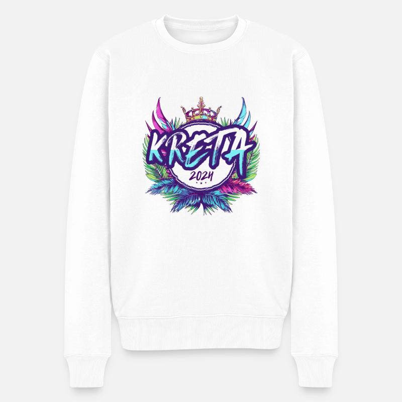 Kreta 2024 Bunt - Männer Premium Bio Pullover - Weiß