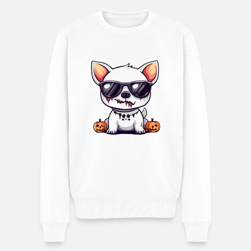 Hund Halloween Zombie Cool - Männer Premium Bio Pullover - Weiß