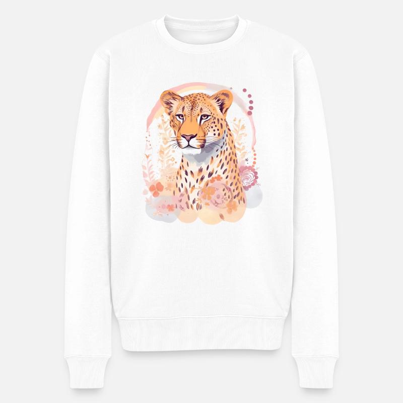 Cheetah Gepard Blumen - Männer Premium Bio Pullover - Weiß
