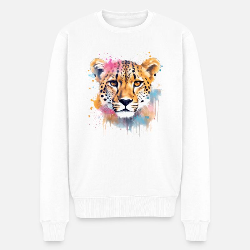 Gepard Cheetah - Männer Premium Bio Pullover - Weiß