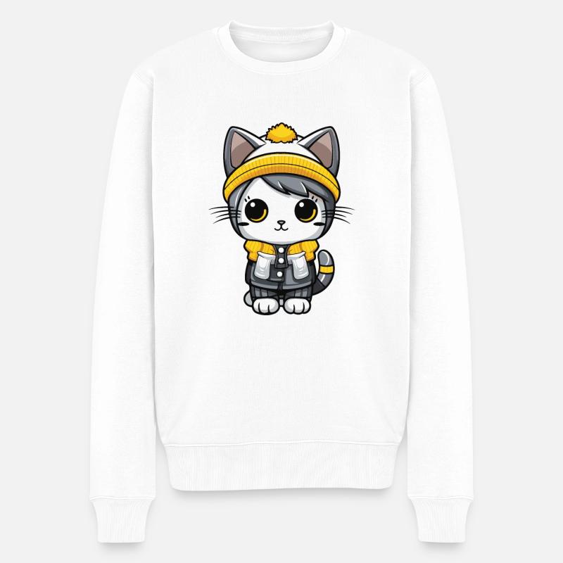 Chat Hiver Bande Dessinée Mignon - Pull Premium bio Homme - blanc