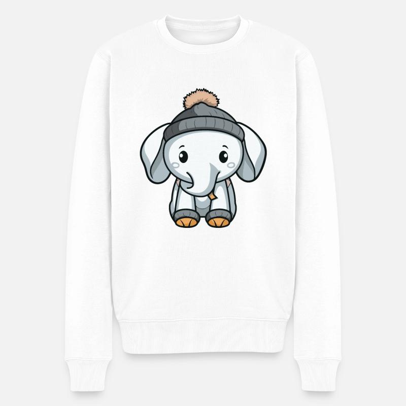 Elefant Winter Comic Niedlich - Männer Premium Bio Pullover - Weiß