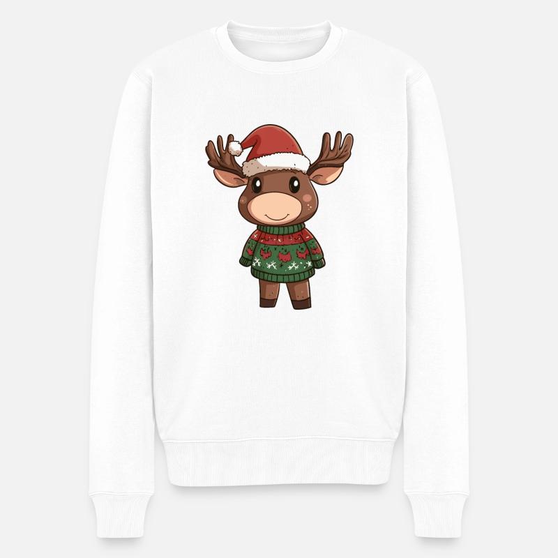 Elch Weihnachten - Männer Premium Bio Pullover - Weiß