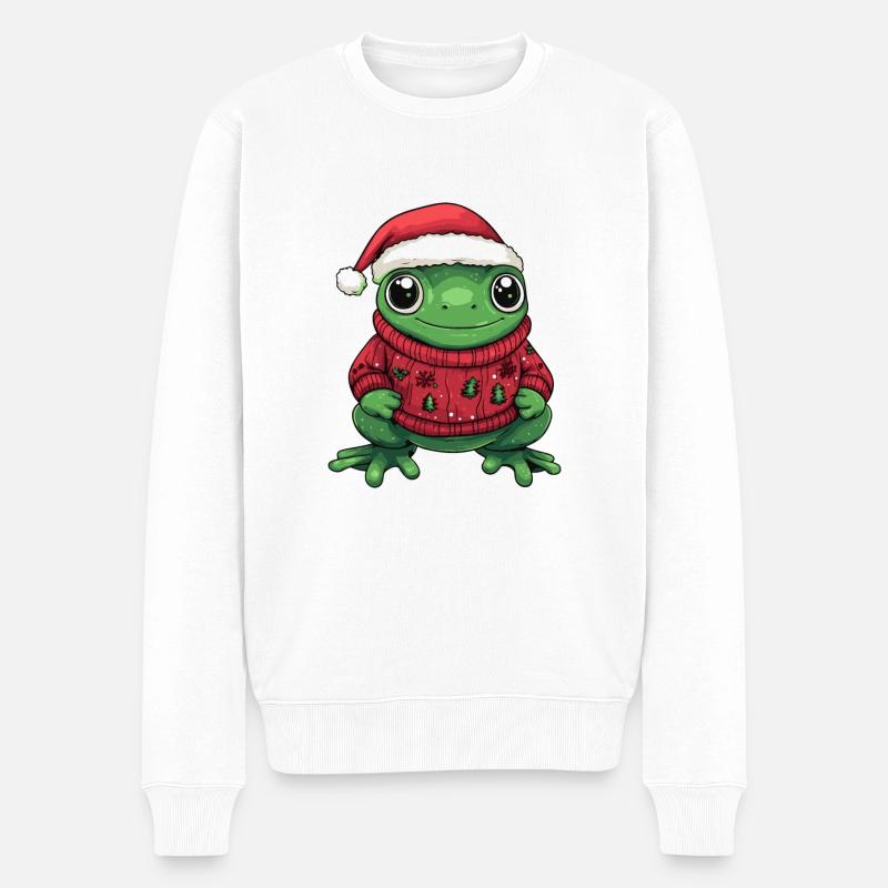Frosch Weihnachten - Männer Premium Bio Pullover - Weiß
