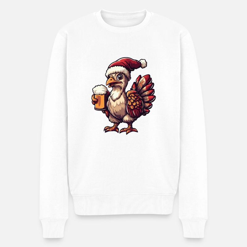 Truthahn Weihnachten Bier - Männer Premium Bio Pullover - Weiß