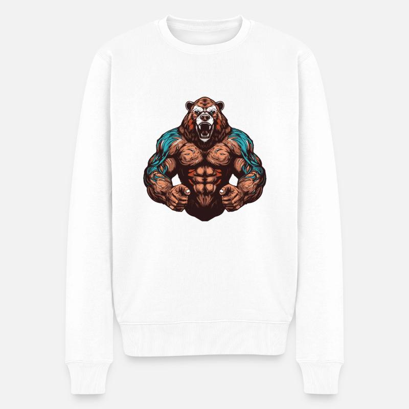 Musculation Bear Grizzly Muscles - Pull Premium bio Homme - blanc