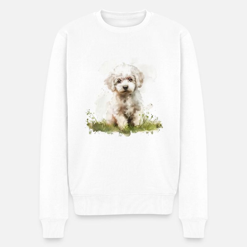Cute Puppy Poodle Watercolor - Männer Premium Bio Pullover - Weiß