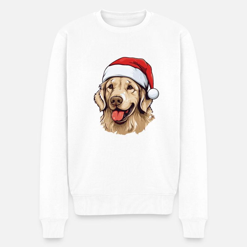 Golden Retriever Hund Kopf Weihnachten Portät - Männer Premium Bio Pullover - Weiß