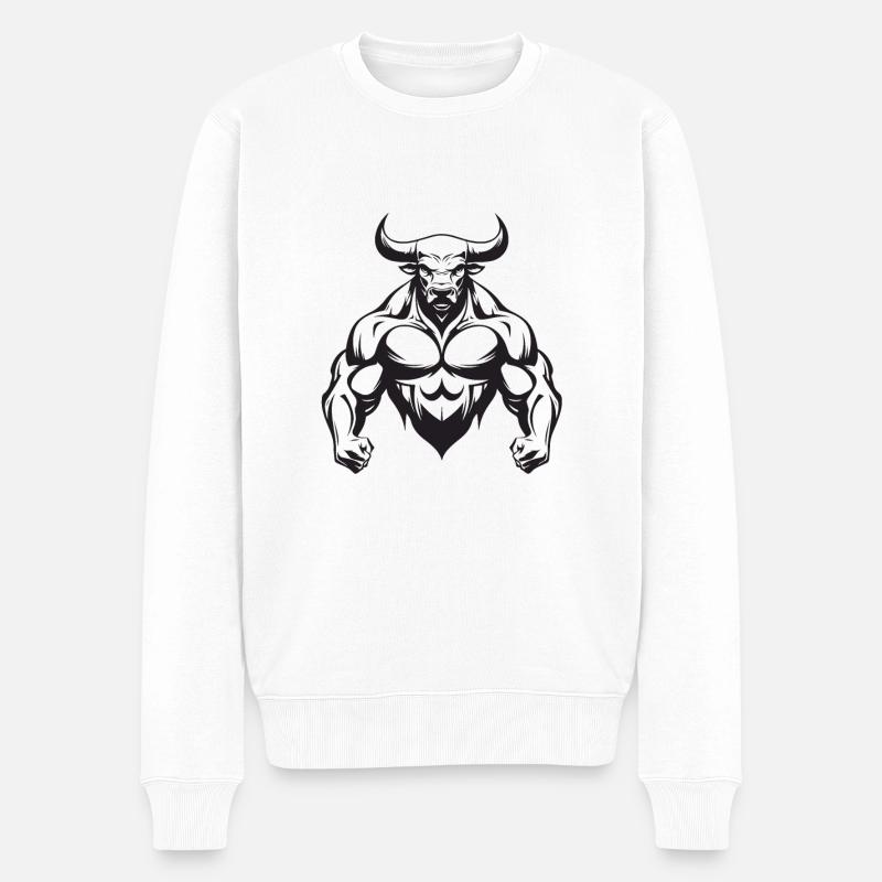 Taureau Taureau Muscles Musculation - Pull Premium bio Homme - blanc