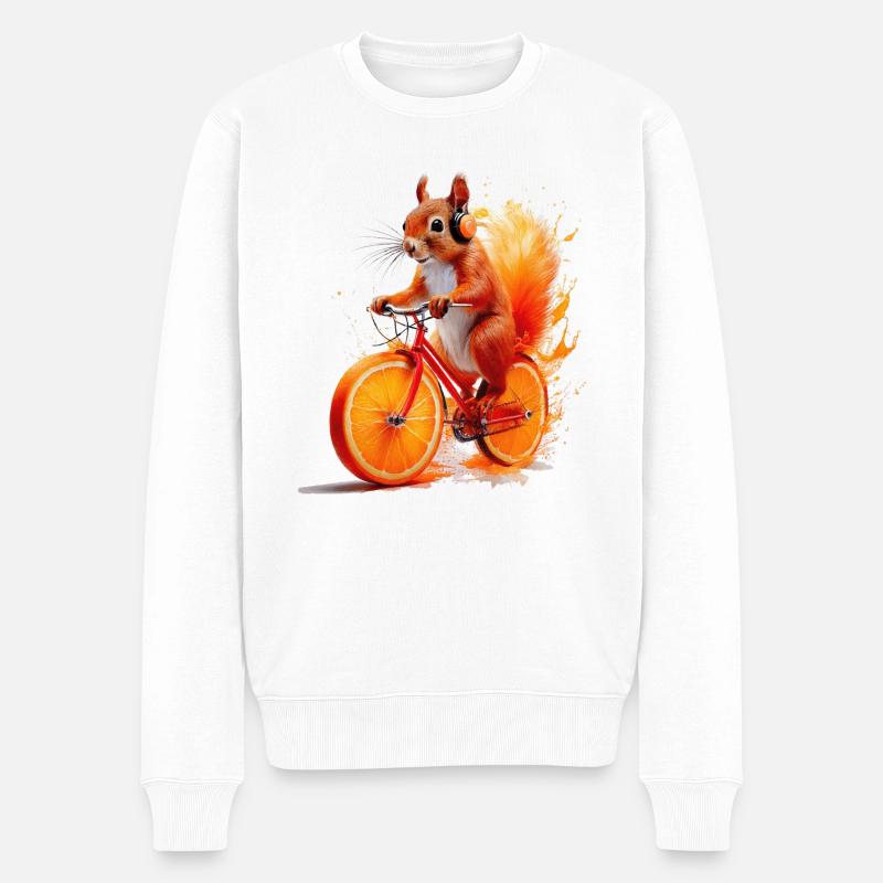 Eichhörnchen Fahrrad Kopfhörer Orangensaft - Männer Premium Bio Pullover - Weiß