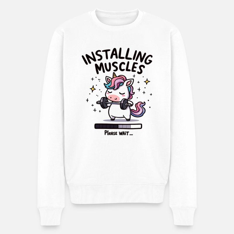 Installing Muscles Please Wait Kraftsport Einhon - Männer Premium Bio Pullover - Weiß
