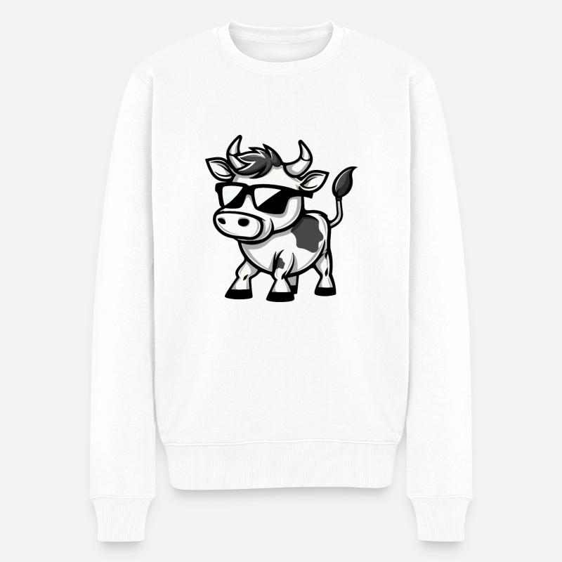 Kuh Comic Cool - Männer Premium Bio Pullover - Weiß