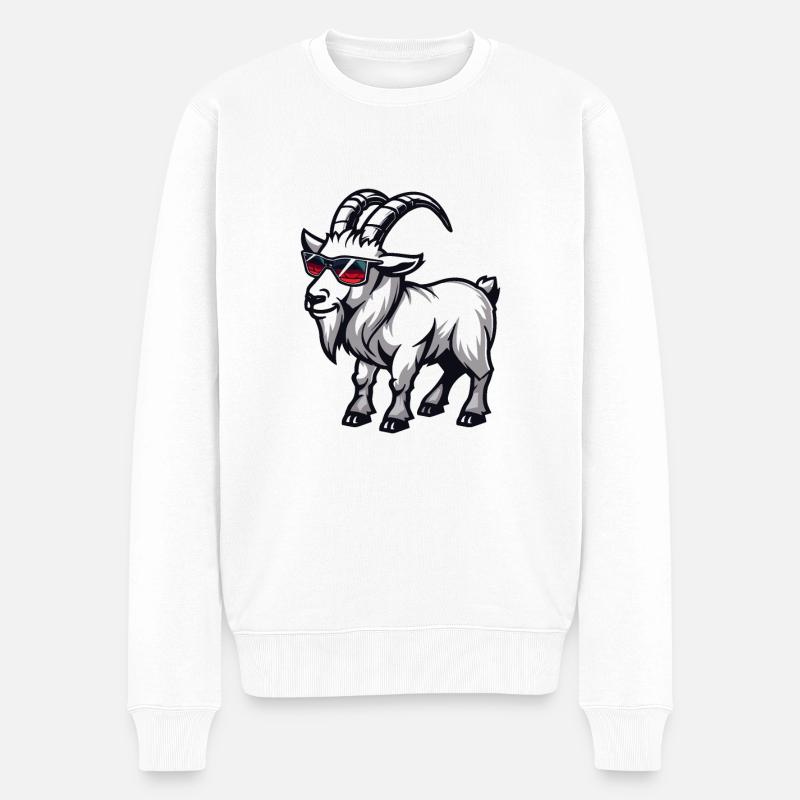 Bergziege Comic Cool - Männer Premium Bio Pullover - Weiß