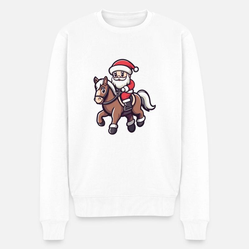 Pferd Weihnachtsmann Cartoon - Männer Premium Bio Pullover - Weiß
