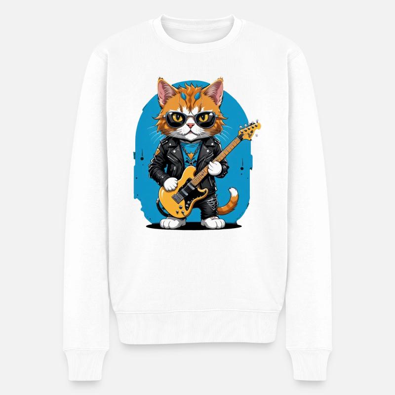 Cat Rocker Katze HardRock Geschenk - Männer Premium Bio Pullover - Weiß