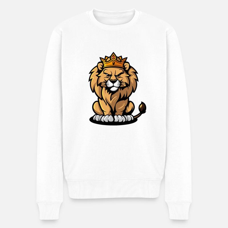 Löwe Cartoon Krone - Männer Premium Bio Pullover - Weiß