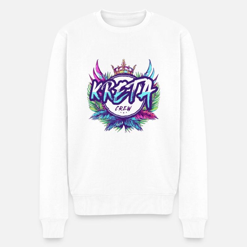Kreta Crew Bunt - Männer Premium Bio Pullover - Weiß