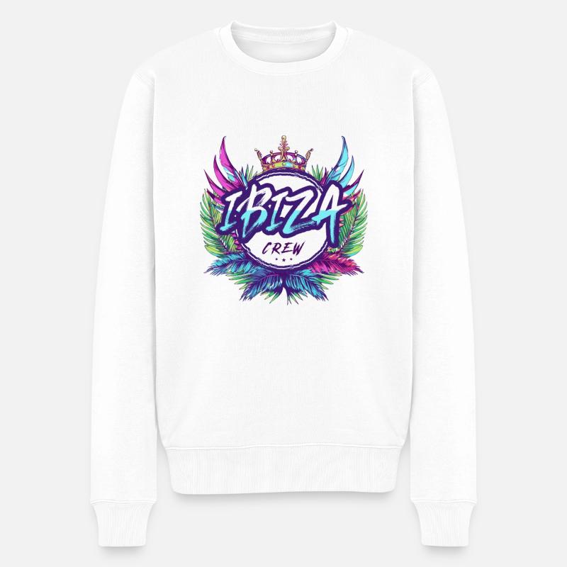 Ibiza Crew Bunt - Männer Premium Bio Pullover - Weiß