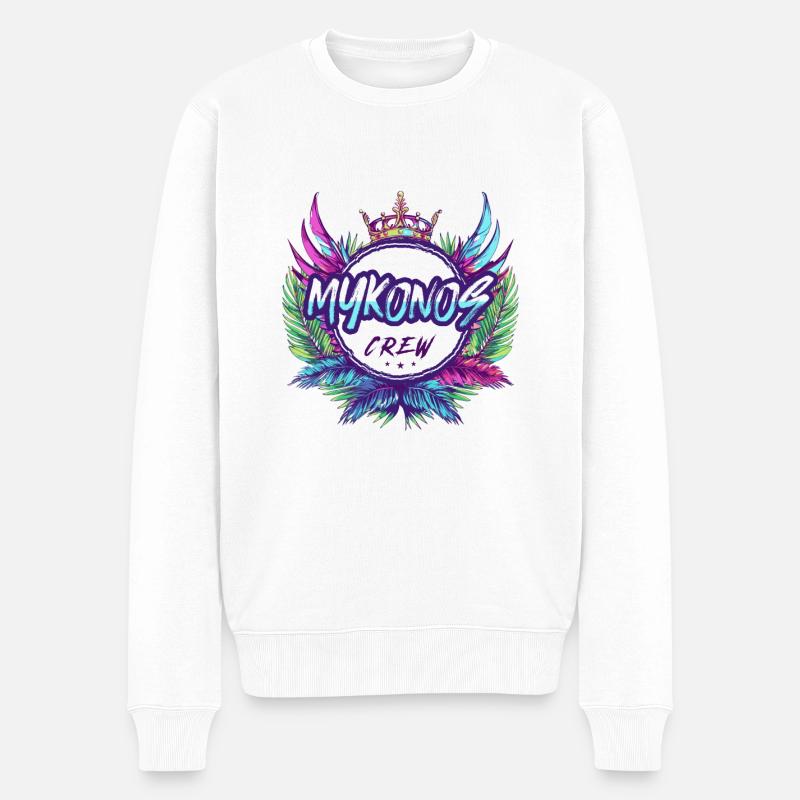 Mykonos Crew Bunt - Männer Premium Bio Pullover - Weiß