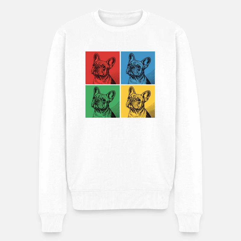 Bouledogue français Pop Art Design - Pull Premium bio Homme - blanc
