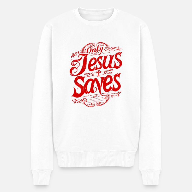 Jesus Christus Rettet Bibelspruch Glaube Hoffnung - Männer Premium Bio Pullover - Weiß