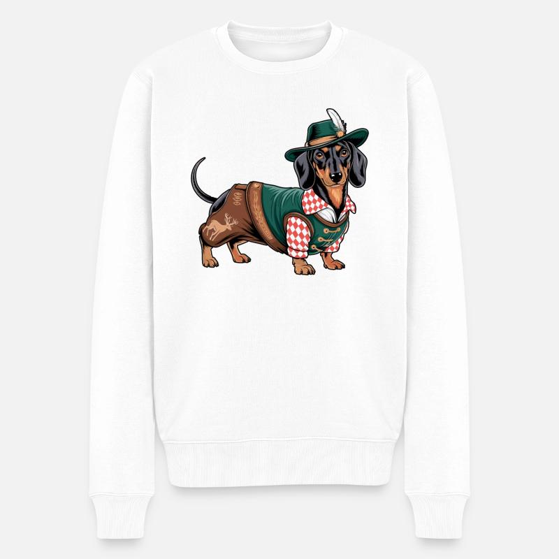 Bayerischer Dackel rot weißes Hemd Tracht Bayern - Männer Premium Bio Pullover - Weiß