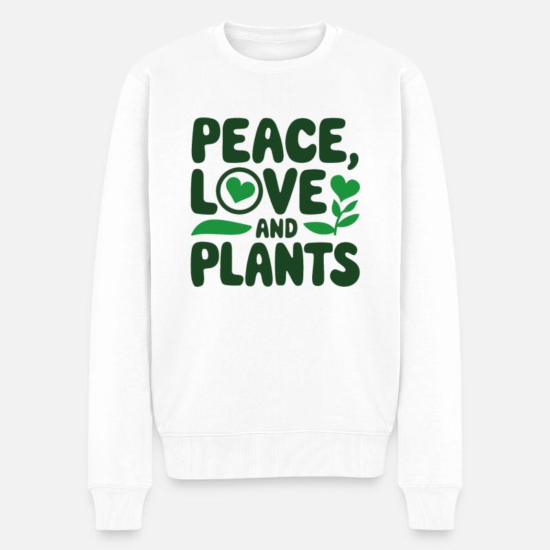 Peace Love & Plants - Lustige Garten Geschenkidee - Männer Premium Bio Pullover - Weiß