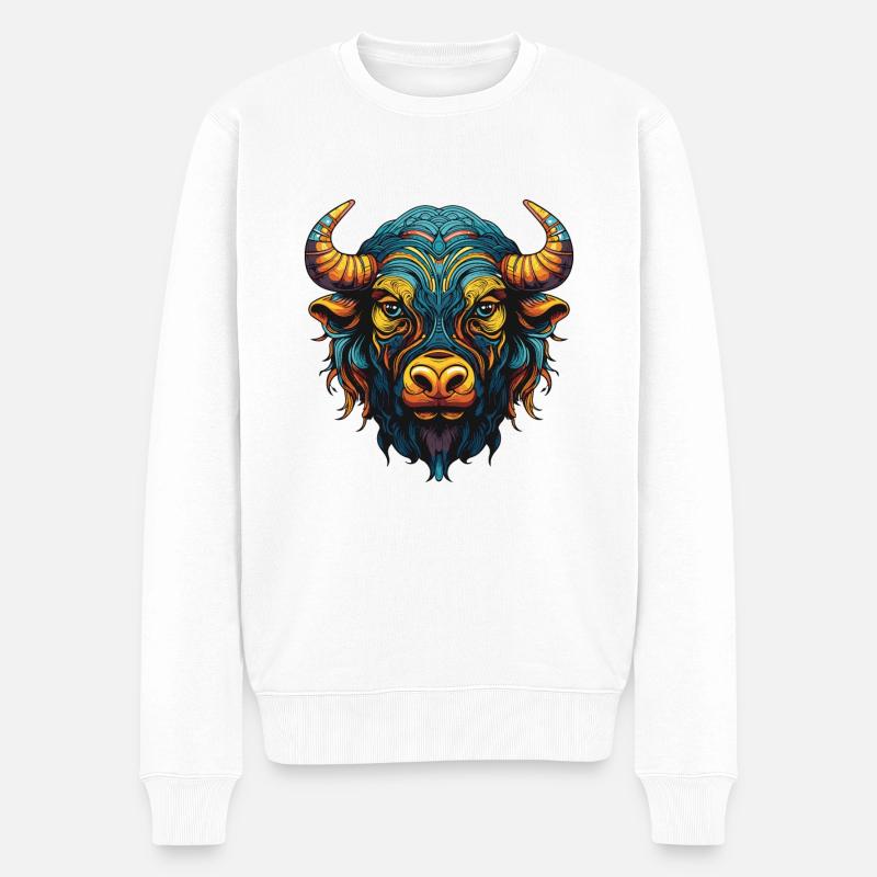 Bulle Portrait Taurus - Männer Premium Bio Pullover - Weiß