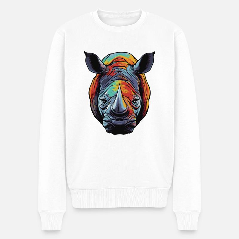 Nashorn Portrait - Männer Premium Bio Pullover - Weiß