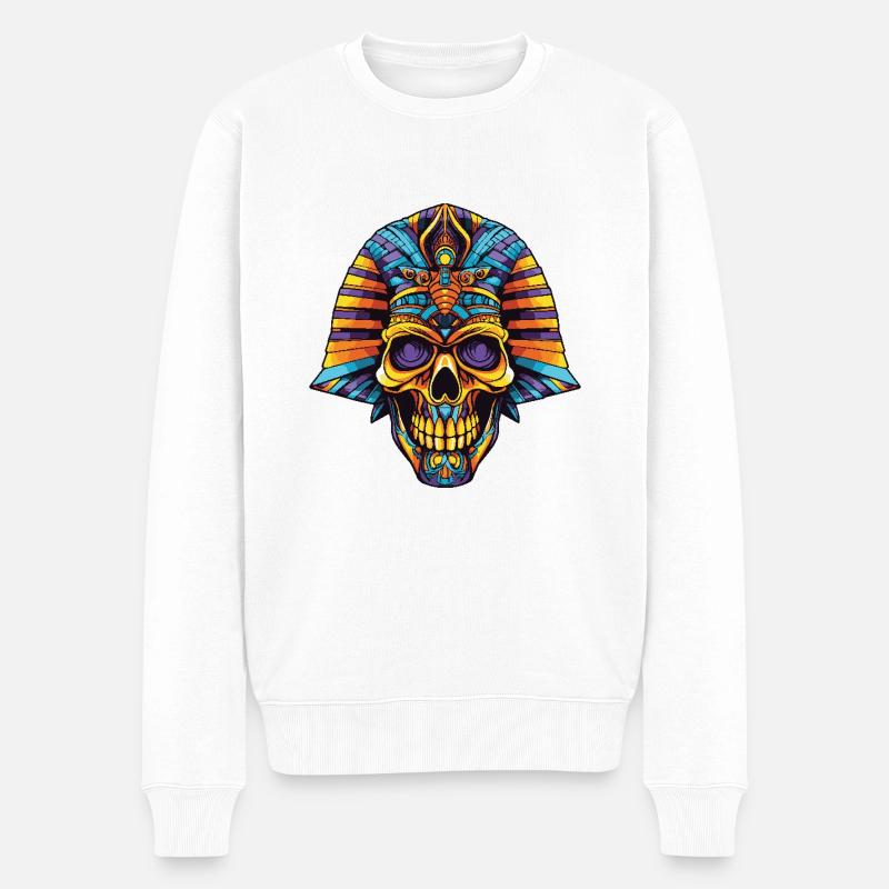 Pharao Totenkopf - Männer Premium Bio Pullover - Weiß