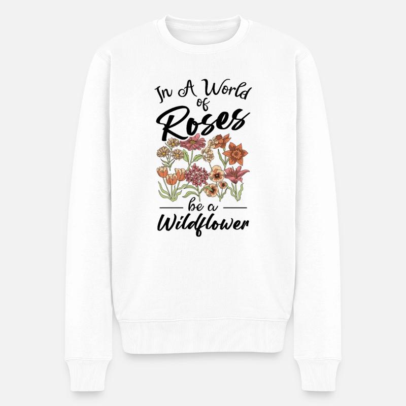 Wildblumen Blumen - Männer Premium Bio Pullover - Weiß
