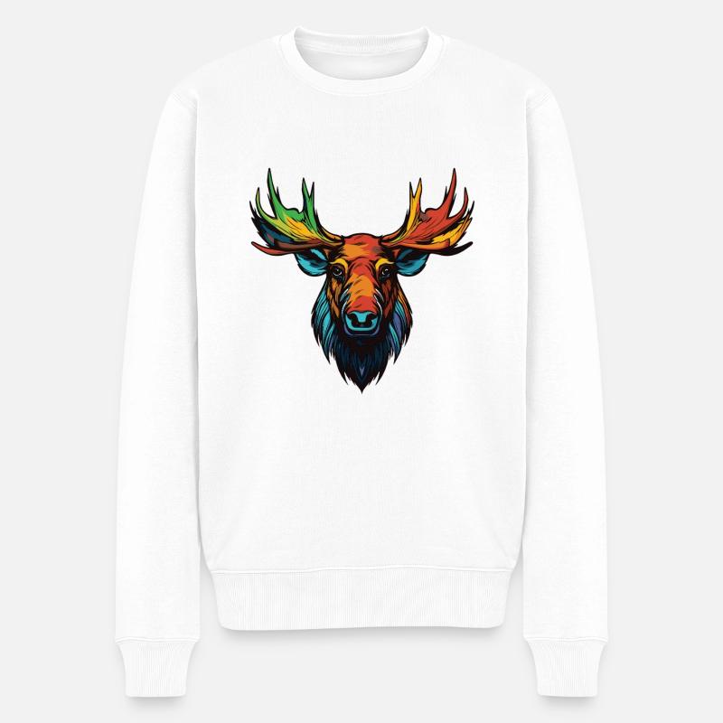 Elch Portrait - Männer Premium Bio Pullover - Weiß