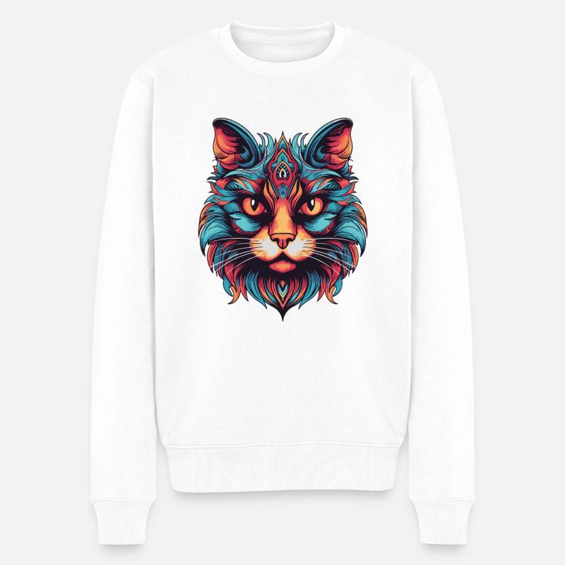Katze Portrait - Männer Premium Bio Pullover - Weiß