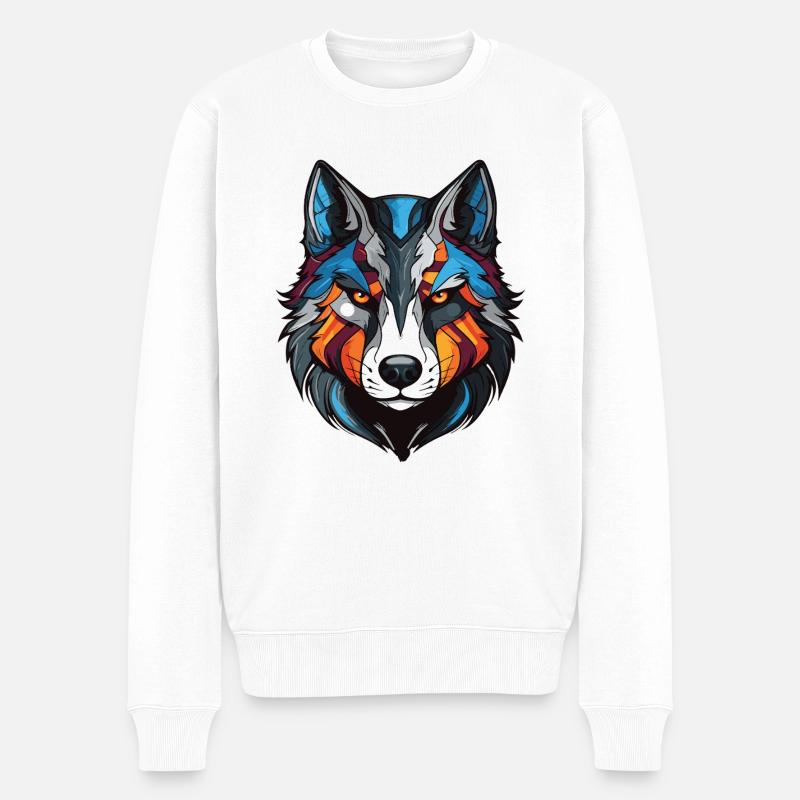 Husky Hund Portrait - Männer Premium Bio Pullover - Weiß